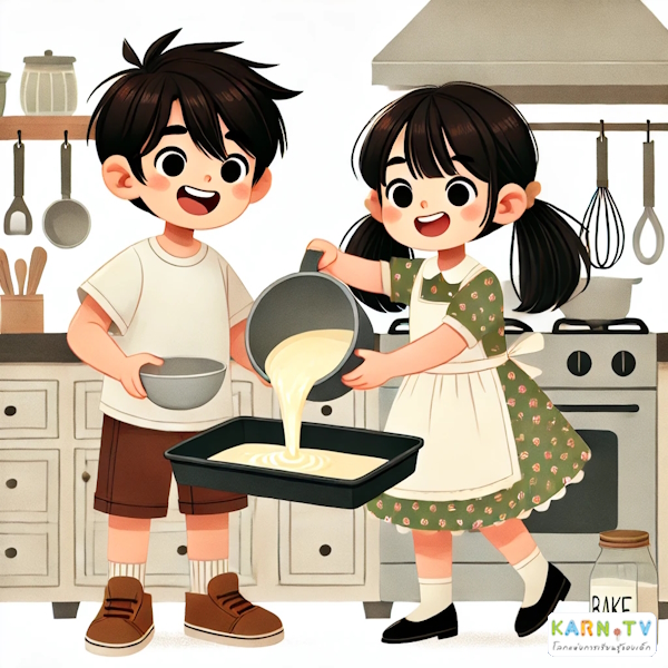 การ์ตูนสำหรับเด็ก ในรูปแบบ นิทานการ์ตูนสองภาษา เรื่อง Big Baking Day หน้า 5